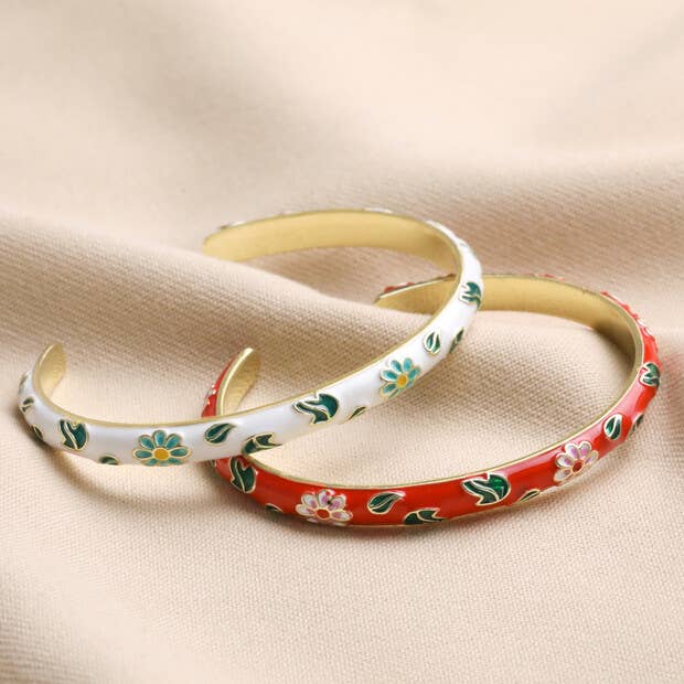 Red Cloisonné Bangle in Gold